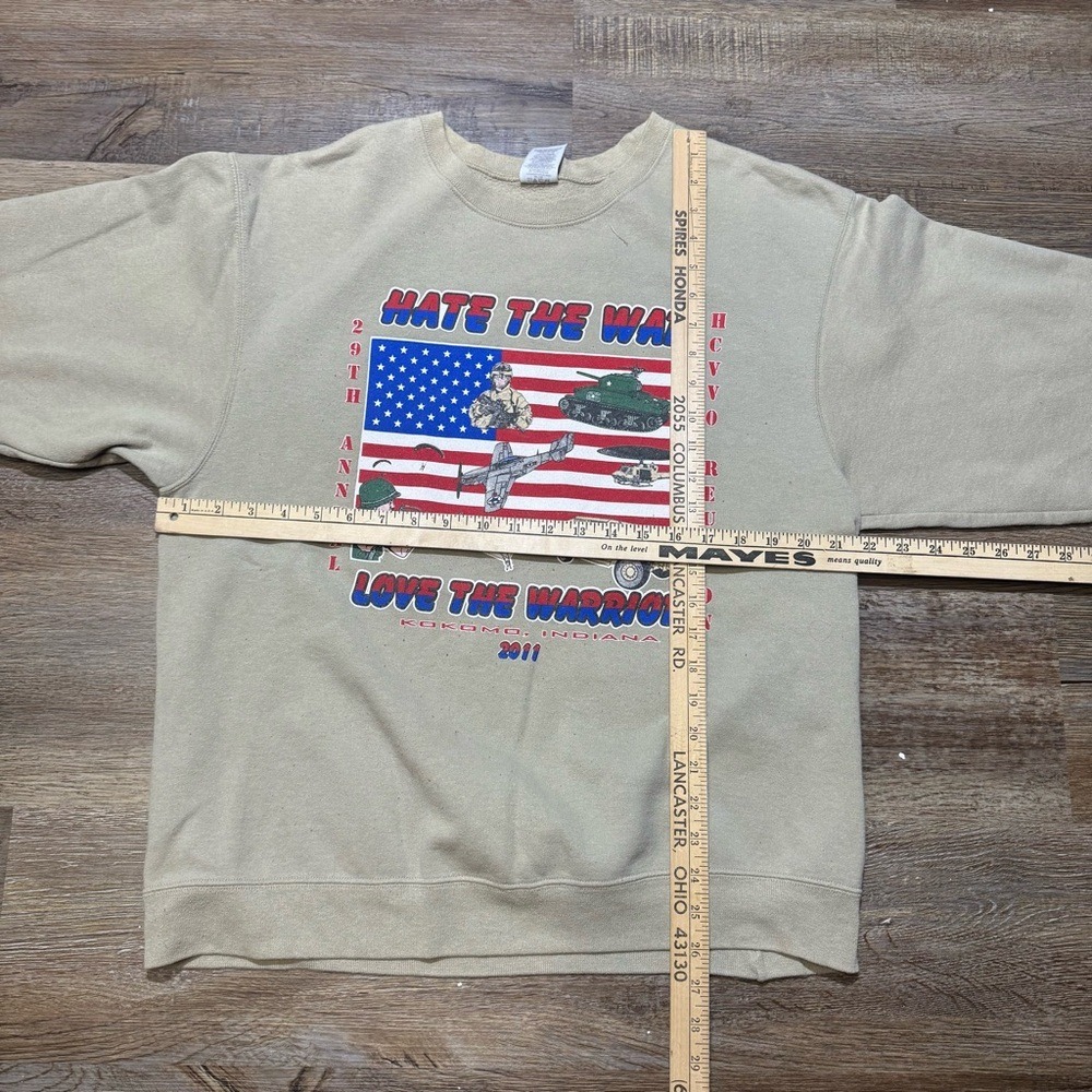 Jerzees Mens Large Hate The War Love The Warrior Military Graphic Sweatshirt Tan - Picture 4 of 4
